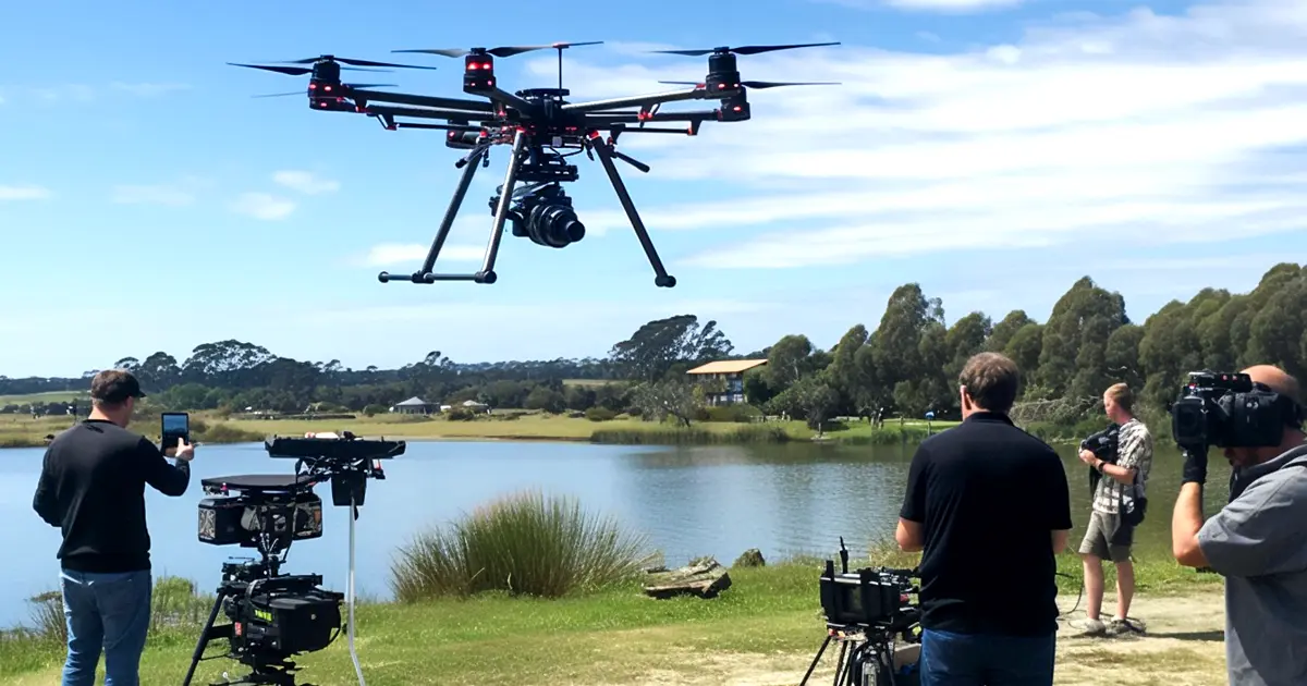 Imagen de drones filmando un lago